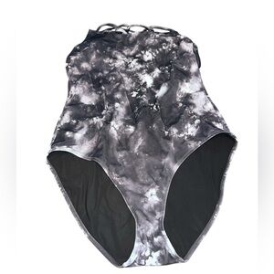 Athleta Black Gray Marble One-Piece Swimsuit Size‎ LT (Long Tall)